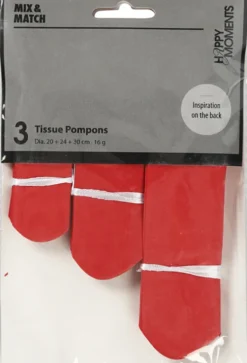 Papir Pomponer - Ø 20+24+30 CM - 16 G - Rød - 3 Stk