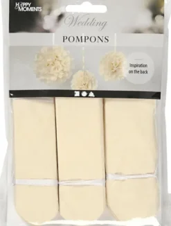 Papir Pomponer - Ø 20+24+30 CM - 16 G - Råhvid - 3 Stk