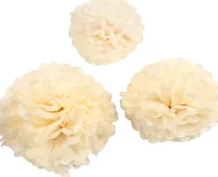 Papir Pomponer - Ø 20+24+30 CM - 16 G - Råhvid - 3 Stk