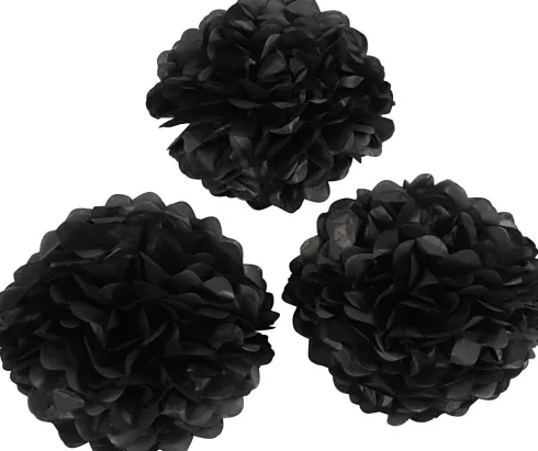 Papir Pomponer - Ø 20+24+30 CM - 16 G - Sort - 3 Stk