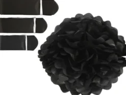 Papir Pomponer - Ø 20+24+30 CM - 16 G - Sort - 3 Stk