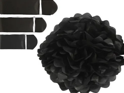 Papir Pomponer - Ø 20+24+30 CM - 16 G - Sort - 3 Stk