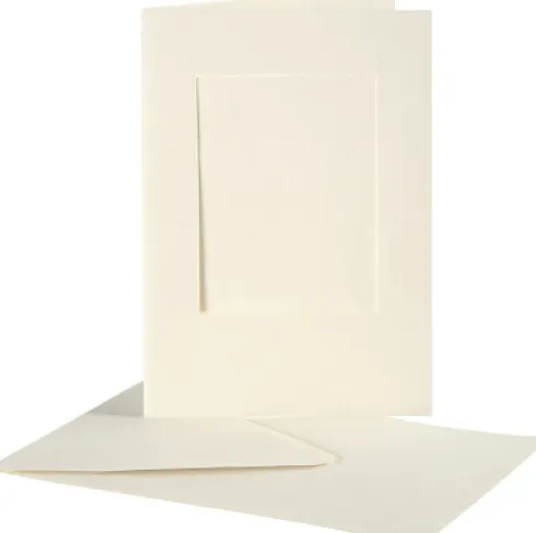Passepartoutkort Med Kuvert - Rektangulær - Kort Str. 10,5X15 CM - Kuvert Str. 11,5X16,5 CM - Råhvid - 10 Sæt