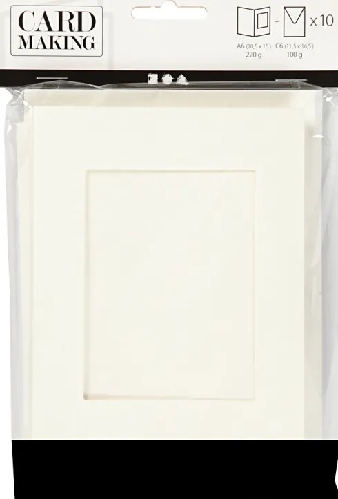 Passepartoutkort Med Kuvert - Rektangulær - Kort Str. 10,5X15 CM - Kuvert Str. 11,5X16,5 CM - Råhvid - 10 Sæt