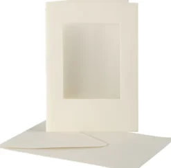 Passepartoutkort Med Kuvert - Rektangulær - Kort Str. 10,5X15 CM - Kuvert Str. 11,5X16,5 CM - Råhvid - 10 Sæt