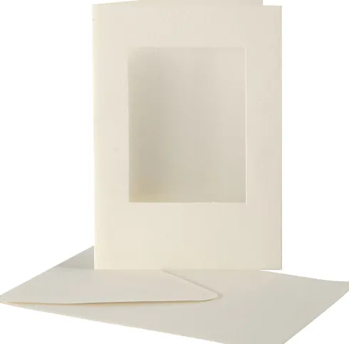 Passepartoutkort Med Kuvert - Rektangulær - Kort Str. 10,5X15 CM - Kuvert Str. 11,5X16,5 CM - Råhvid - 10 Sæt