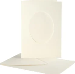 Passepartoutkort Med Kuvert - Oval - Kort Str. 10,5X15 CM - Kuvert Str. 11,5X16,5 CM - Råhvid - 10 Sæt