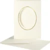 Passepartoutkort Med Kuvert - Oval Med Guldkant - Kort Str. 10,5X15 CM - Kuvert Str. 11,5X16,5 CM - Råhvid - 10 Sæt