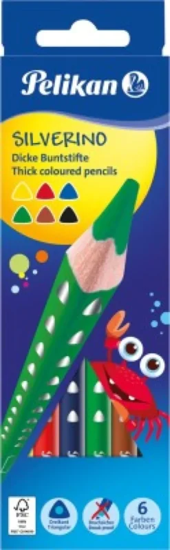 Pelikan - Silverino - Tykke Farveblyanter - 6 Farver