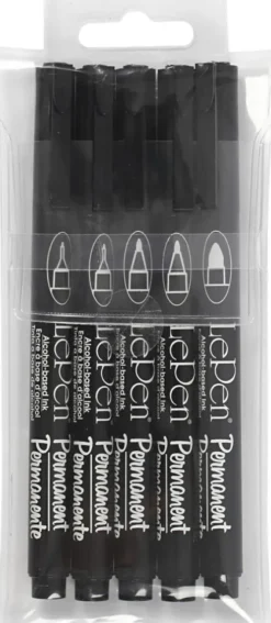Permanent Tusch - Tykkelse 2X0,6+2X0,8+1,3 MM - Sort - 5 Stk