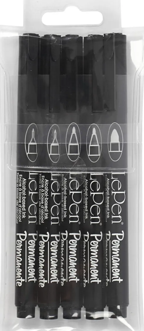 Permanent Tusch - Tykkelse 2X0,6+2X0,8+1,3 MM - Sort - 5 Stk