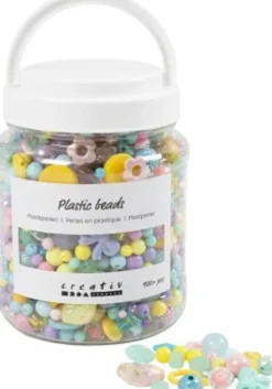 Plastperler - Ø 5-35Mm - Hulstr. 1-8Mm. - Assorterede Farver - 700 ML