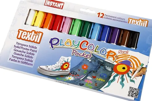 Playcolor Tekstilfarver - L 14 CM - Assorterede Farver - 12 Stk. - 5 G