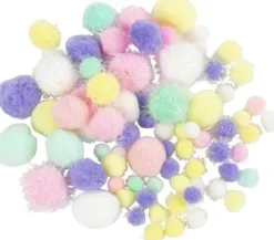 Pomponer - Ø 15-40 MM - Glitter - Pastelfarver - 62 G