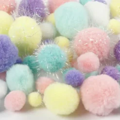 Pomponer - Ø 15-40 MM - Glitter - Pastelfarver - 400 G
