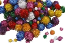 Pomponer - Ø 15-40 MM - Glitter - Stærke Farver - 300 G