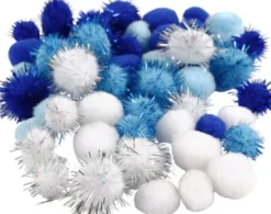 Pomponer - Ø 15+20 MM - Lyseblå - Mørk Blå - Hvid - 48 Assorterede