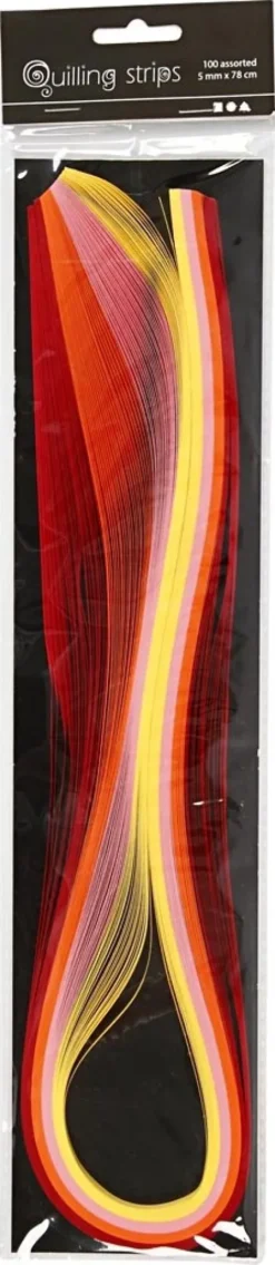 Quillingpapir - L 78 CM - B 5 MM - 120 G - Orange - Pink - Rød - Gul - 100 Stk