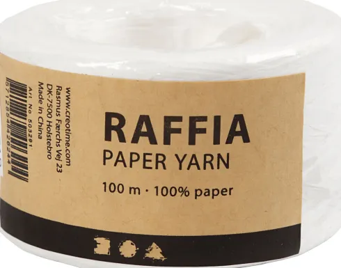 Raffia Papirgarn - B 7-8 MM - Hvid - 100 M