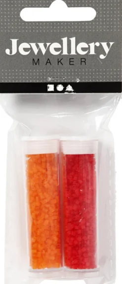 Rocaiperler - Glasperler - 2-Cut Ø 1,7 MM Hul 0,5 MM - Transparent Orange+Rød - 2X7 G