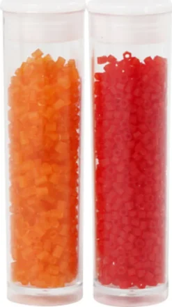 Rocaiperler - Glasperler - 2-Cut Ø 1,7 MM Hul 0,5 MM - Transparent Orange+Rød - 2X7 G