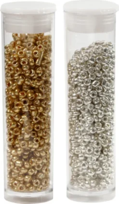 Rocaiperler - Glasperler - Ø 1,7 MM Hul 0,5-0,8 MM - Guld - Sølv - 2X7 G