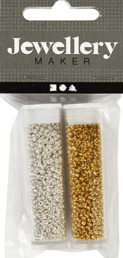 Rocaiperler - Glasperler - Ø 1,7 MM Hul 0,5-0,8 MM - Guld - Sølv - 2X7 G