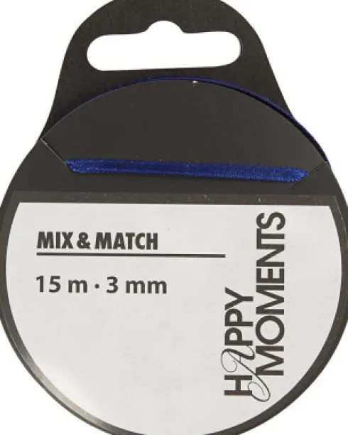 Satinbånd - B 3 MM - Mørk Blå - 15 M