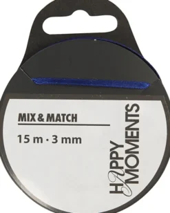 Satinbånd - B 3 MM - Mørk Blå - 15 M