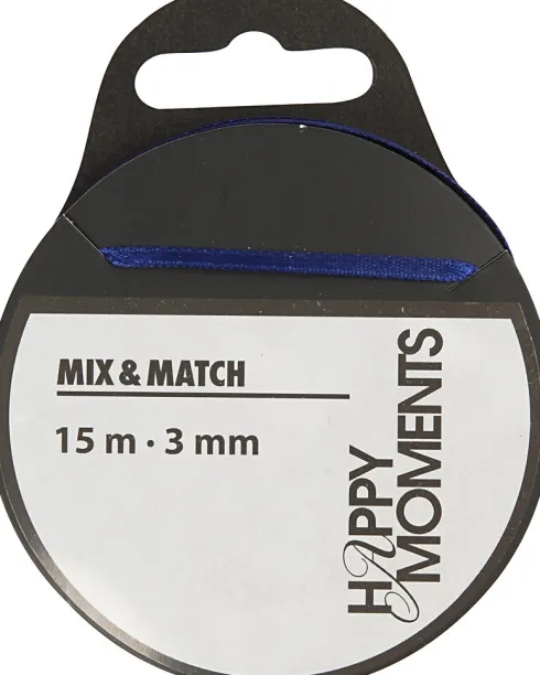 Satinbånd - B 3 MM - Mørk Blå - 15 M
