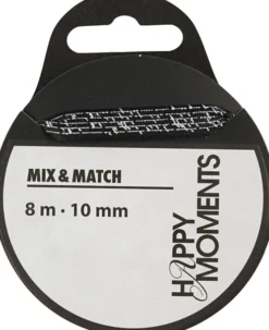 Satinbånd Med Print - B 10 MM - Sort - 8 M