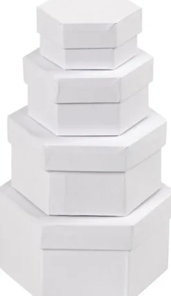Sekskantede Æsker - H 4+5+6+7 CM - Ø 6,5+8+10+12 CM - Hvid - 4 Stk