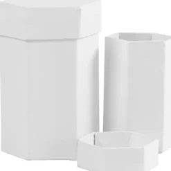 Sekskantede Æsker - H 7+9 CM - Str. 4,5+6 CM - Hvid - 2 Stk
