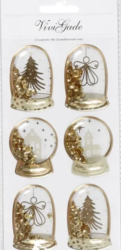 Shaker Stickers - Engel - Træ Og Huse - Str. 49X32+45X36 MM - Guld - 6 Stk