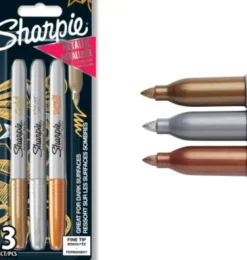 Sharpie - Metallic Permanente Markers - Guld/Sølv/Bronze - 3 Stk