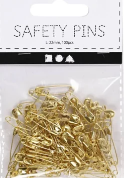 Sikkerhedsnåle - L 22 MM - Tykkelse 0,6 MM - Guld - 100 Stk