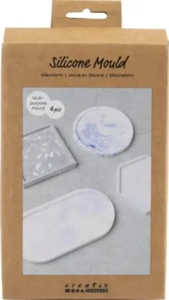 Silikoneform Til Beton Gips Sæbe MM - Firkant Cirkel Hexagon Oval - 4 Stk