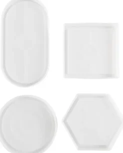 Silikoneform Til Beton Gips Sæbe MM - Firkant Cirkel Hexagon Oval - 4 Stk