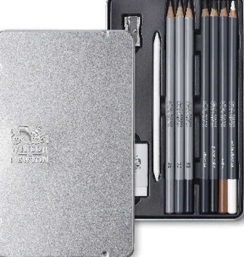 Skitsesæt Med Blyanter Og Tilbehør - Studio Collection - Winsor & Newton - 10 Dele