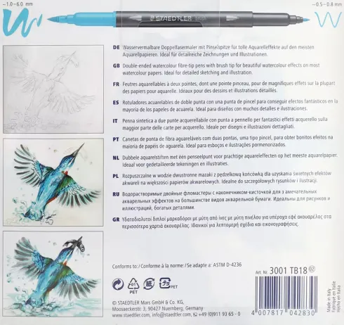 Staedtler - Double-Ended Watercolour Brush Pens - 18 Stk