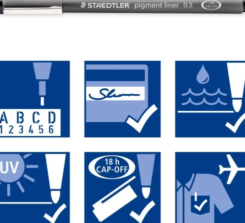 Staedtler - Pigment Liner Sæt - 0,05-0,8 MM - Sort - 6 Stk