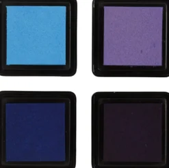 Stempelpude - H 2 CM - Str. 3,5X3,5 CM - Blå - Himmelblå - Lilla - Violet - 4 Stk