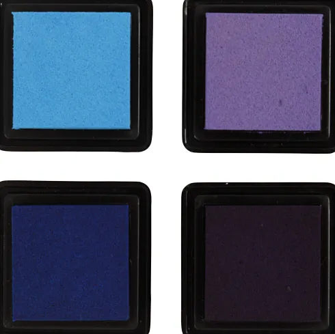 Stempelpude - H 2 CM - Str. 3,5X3,5 CM - Blå - Himmelblå - Lilla - Violet - 4 Stk