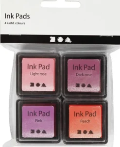 Stempelpude - H 2 CM - Str. 3,5X3,5 CM - Fersken - Pink - Lys Rosa - Mørk Rosa - 4 Stk