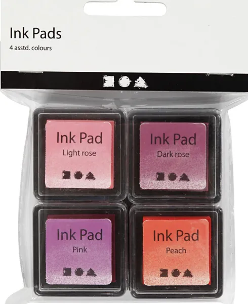 Stempelpude - H 2 CM - Str. 3,5X3,5 CM - Fersken - Pink - Lys Rosa - Mørk Rosa - 4 Stk