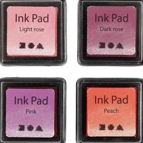 Stempelpude - H 2 CM - Str. 3,5X3,5 CM - Fersken - Pink - Lys Rosa - Mørk Rosa - 4 Stk