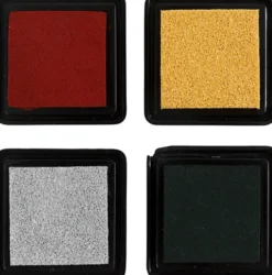 Stempelpude - H 2 CM - Str. 3,5X3,5 CM - Guld - Løvgrøn - Julerød - Sølv - 4 Stk