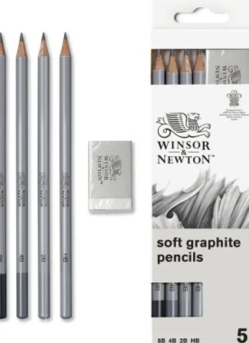 Tegneblyanter Sæt - 5 Dele Inkl. Viskelæder - Winsor & Newton