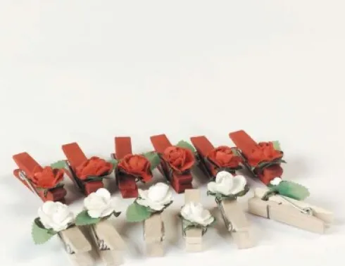 Træklemmer Mini 6Stk Rød+6Stk Natur M.Blomster