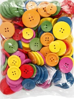 Træknapper - Ø 25-40 MM - 2-4 Huller - Assorterede Farver - 144 Stk